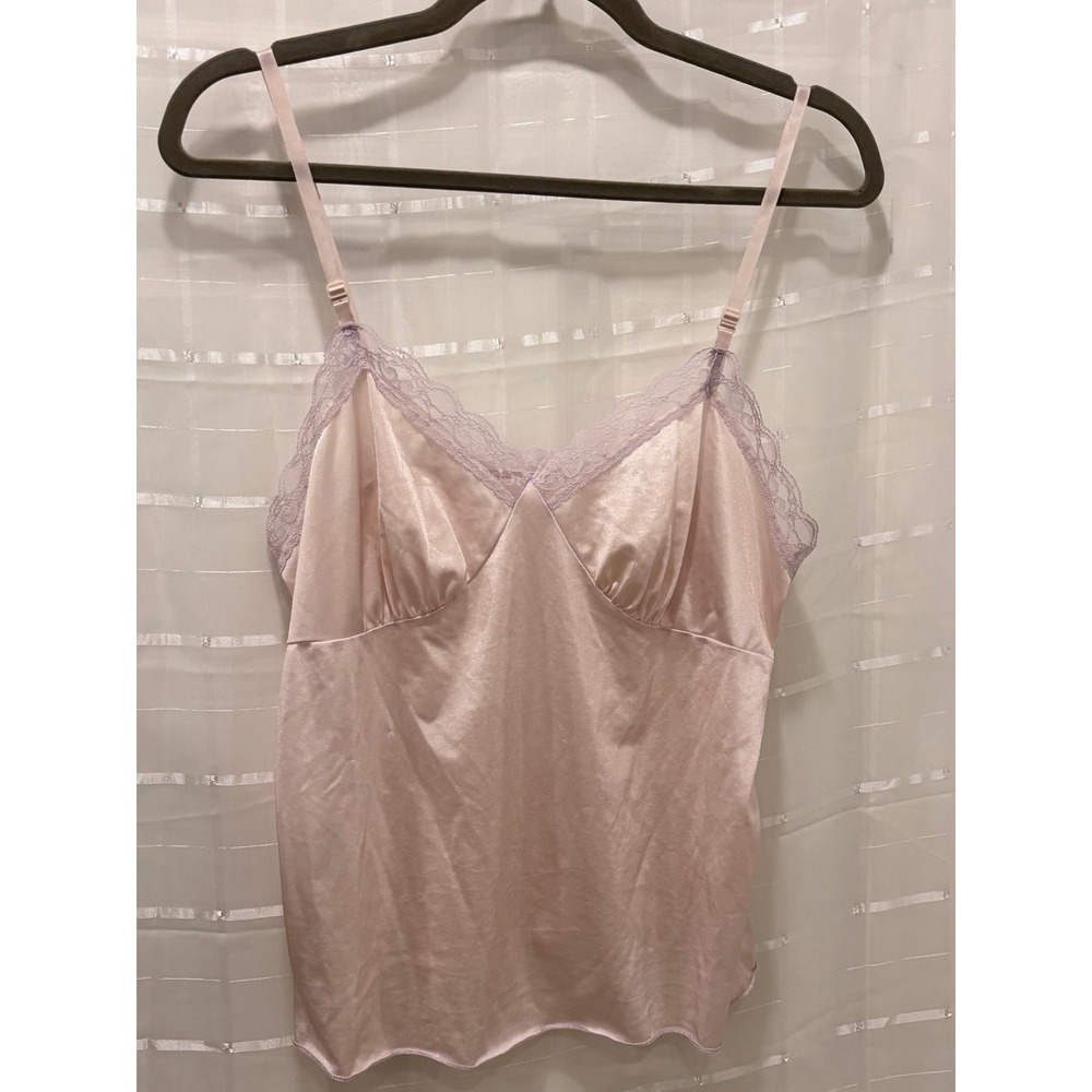 Vintage Deena Pink Satin Lace Trim Camisole Top Made in USA Style 2290 Size 36